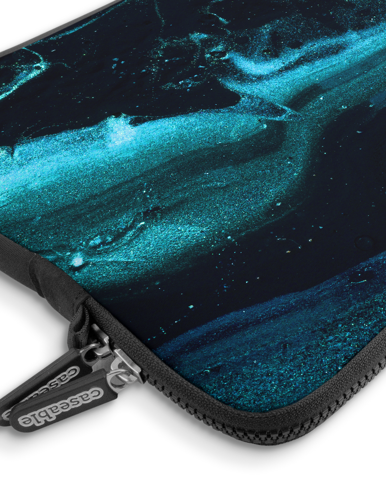 Deep Turquoise Sparkle Premium Laptoptasche 13-14 Zoll mit Gerät im Inneren