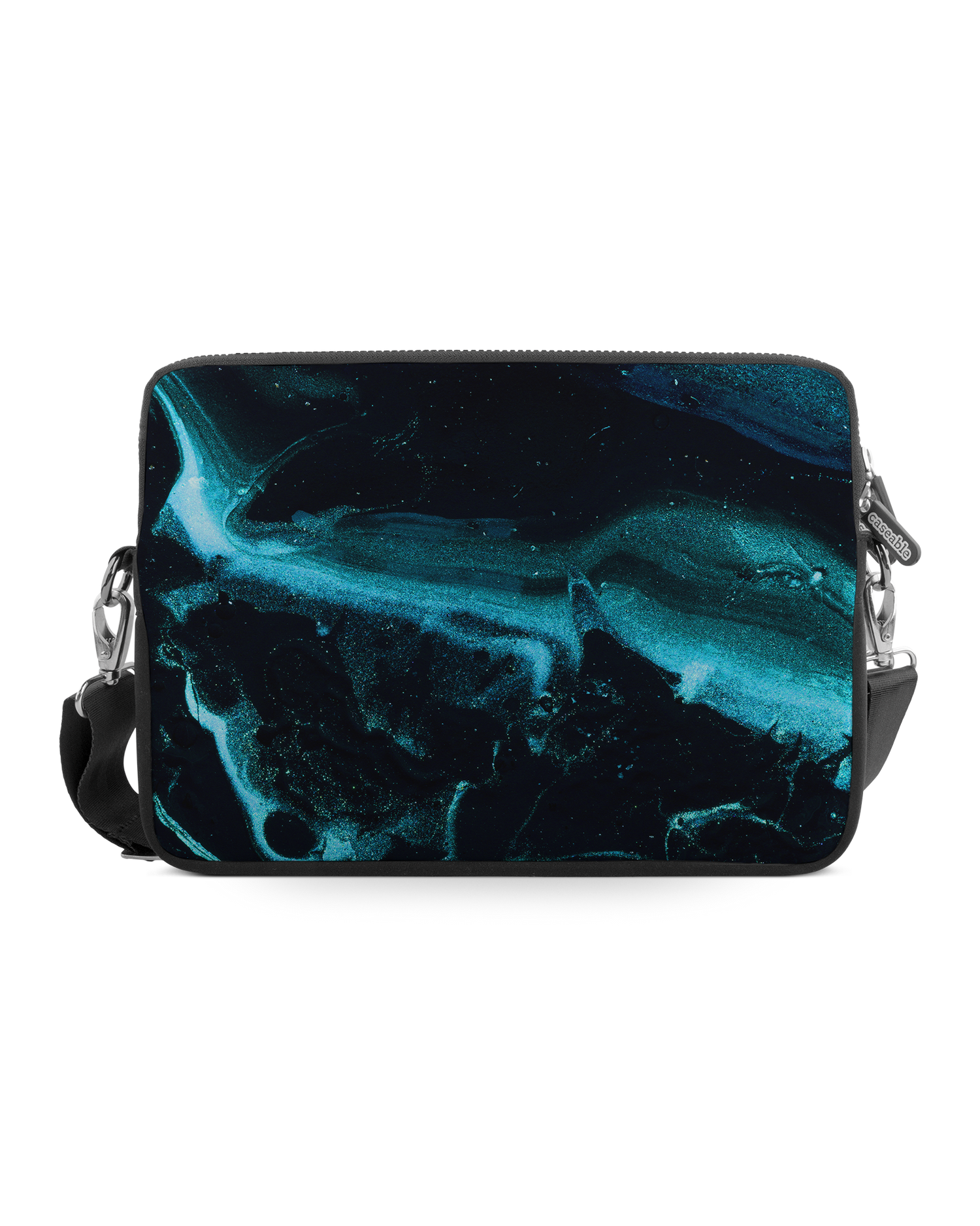 Deep Turquoise Sparkle Premium Laptoptasche 13-14 Zoll: Vorderansicht