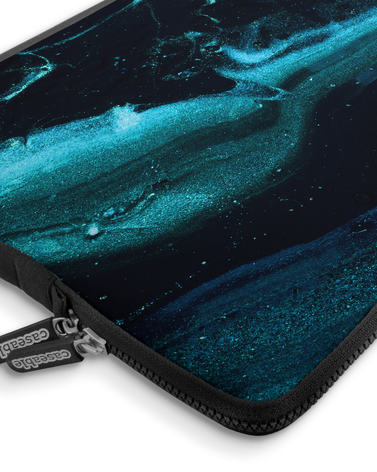 Deep Turquoise Sparkle Premium Laptoptasche 17 Zoll mit Gerät im Inneren