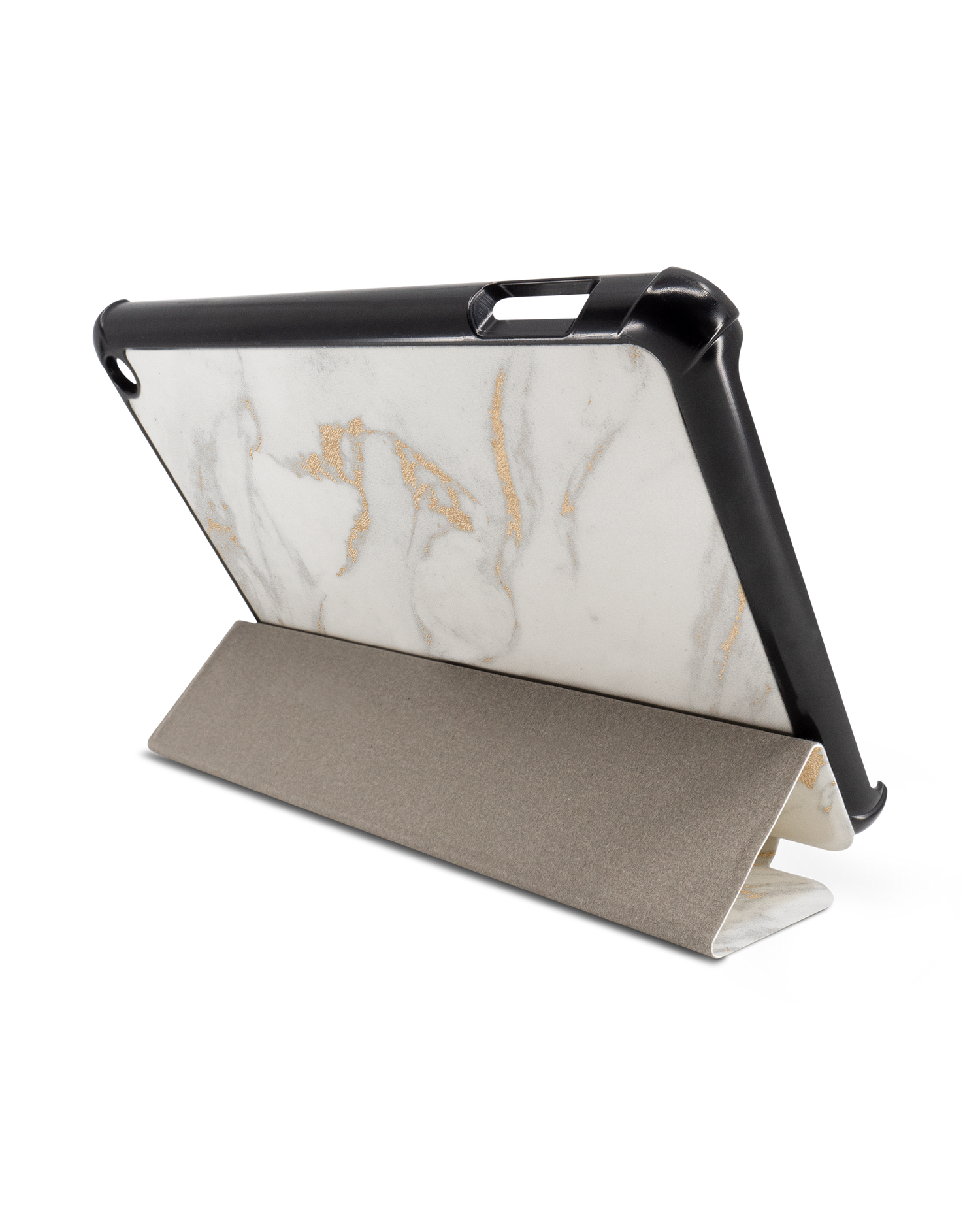 Gold Marble Elegance Tablet Smart Case für Amazon Fire 7 (2022): Aufgestellt im Querformat