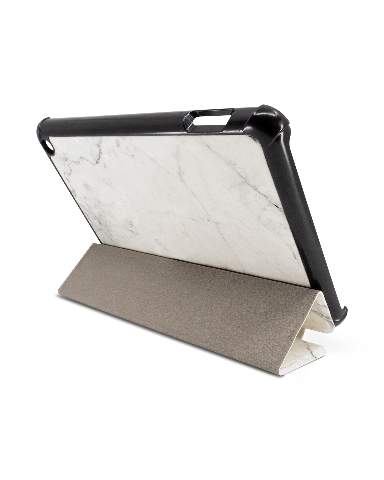 White Marble Tablet Smart Case für Amazon Fire 7 (2022): Aufgestellt im Querformat