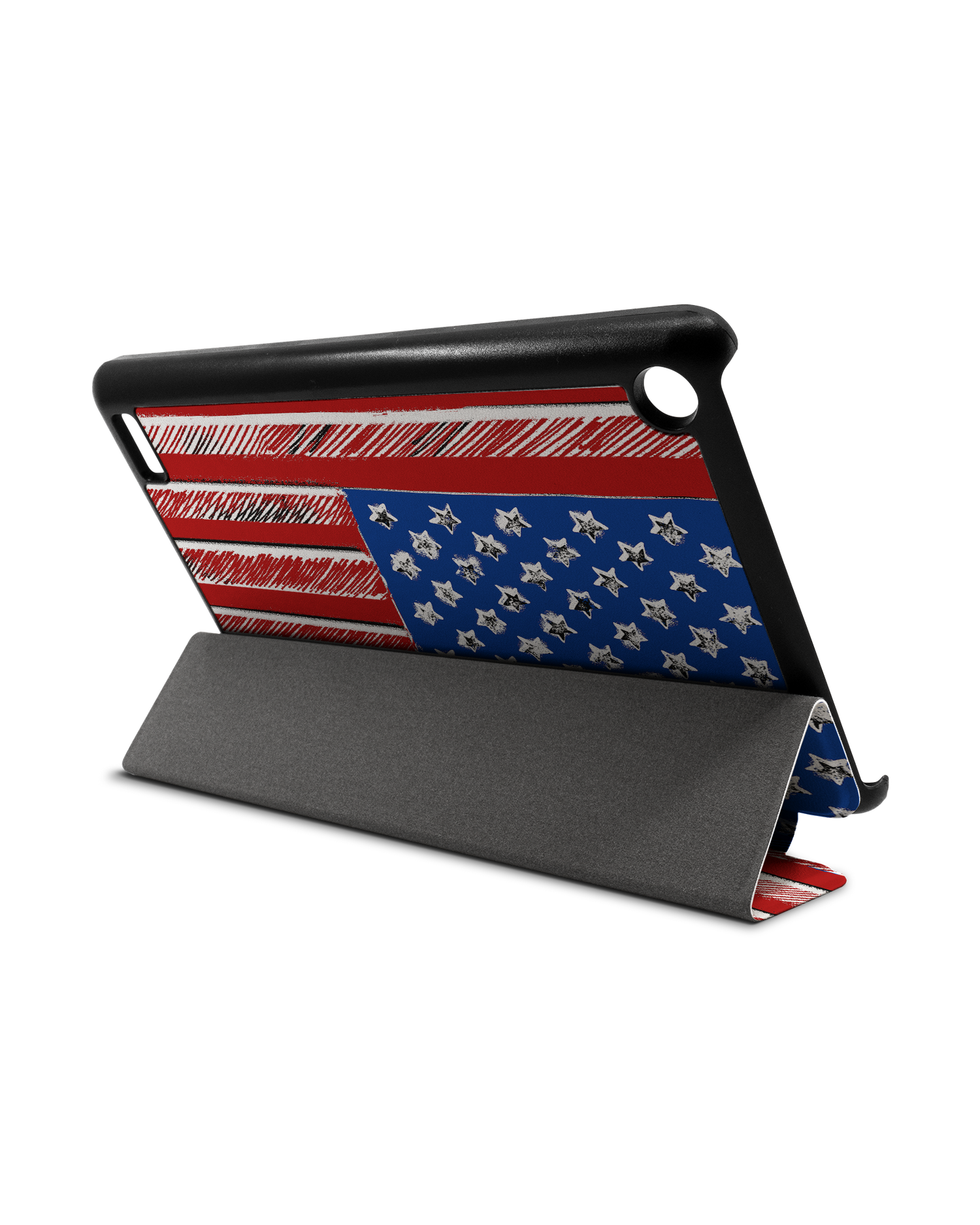 American Flag Color Tablet Smart Case für Amazon Fire 7: Aufgestellt im Querformat