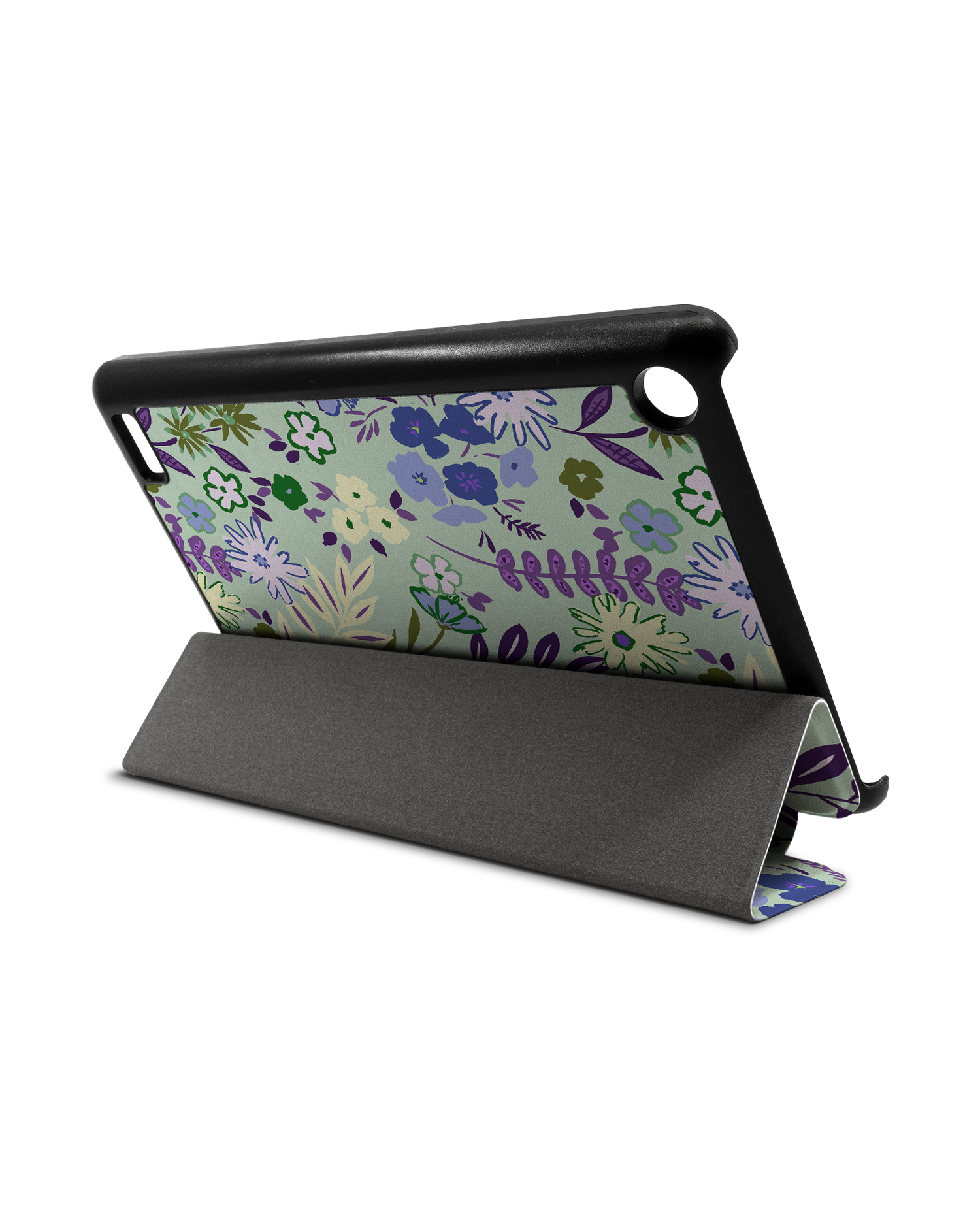 Pretty Purple Flowers Tablet Smart Case für Amazon Fire 7: Aufgestellt im Querformat