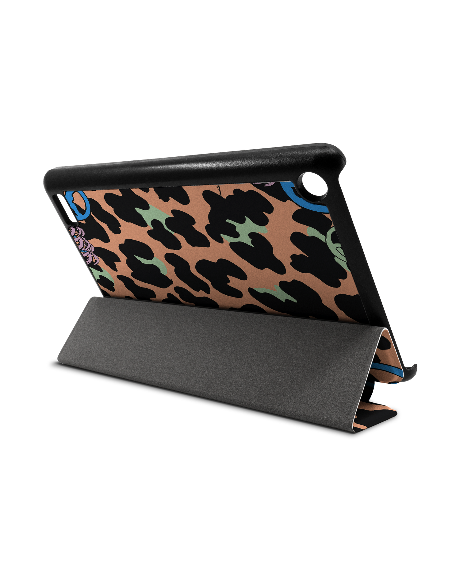 Leopard Peace Palms Tablet Smart Case für Amazon Fire 7: Aufgestellt im Querformat