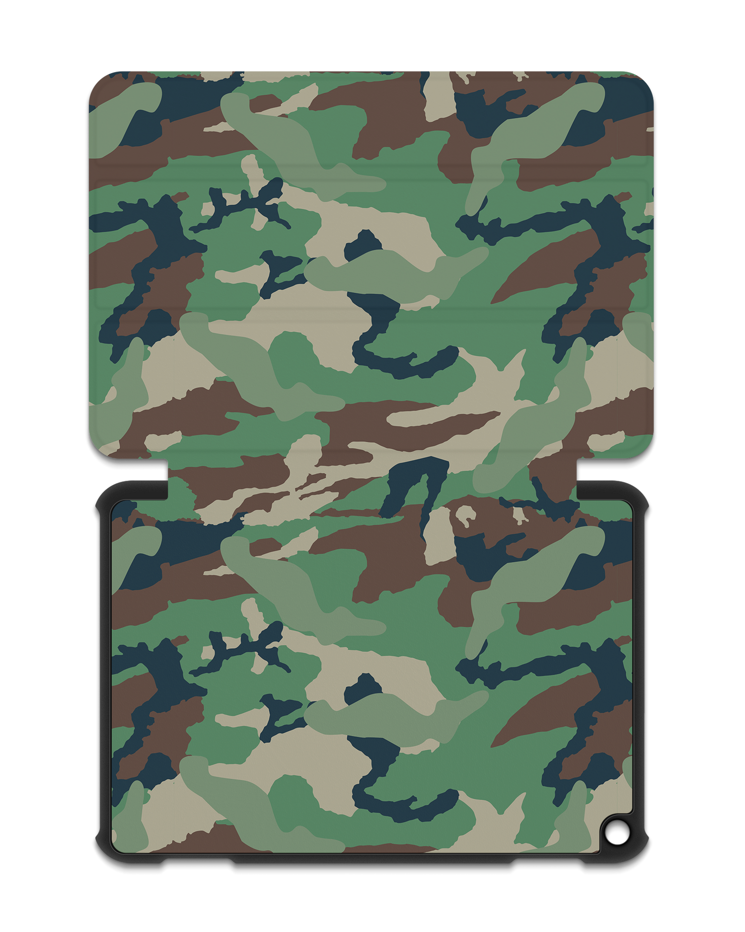 Green and Brown Camo Tablet Smart Case für Amazon Fire HD 8 (2022), Amazon Fire HD 8 Plus (2022), Amazon Fire HD 8 (2020), Amazon Fire HD 8 Plus (2020): Aufgeklappt