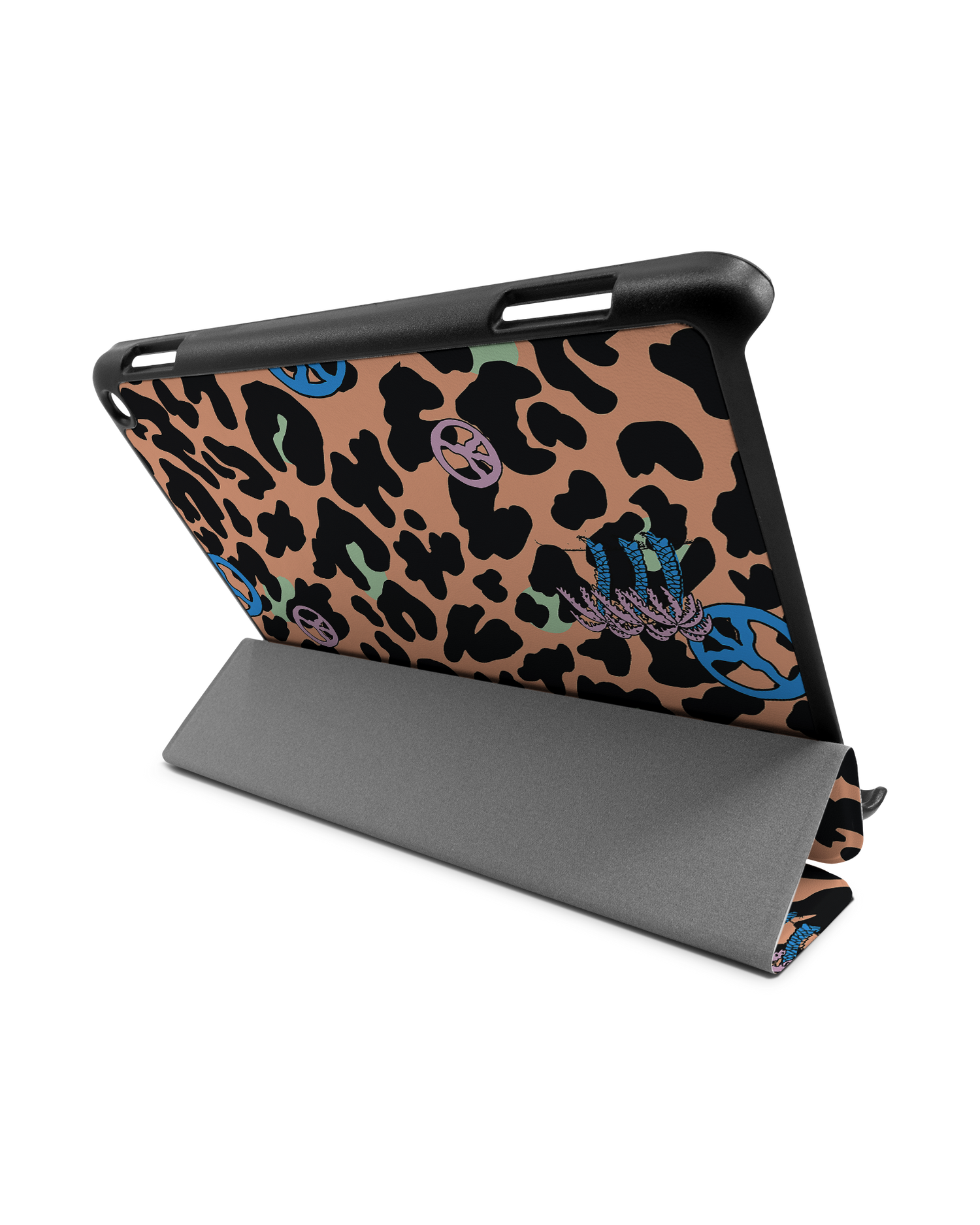 Leopard Peace Palms Tablet Smart Case für Amazon Fire HD 8 (2022), Amazon Fire HD 8 Plus (2022), Amazon Fire HD 8 (2020), Amazon Fire HD 8 Plus (2020): Aufgestellt im Querformat