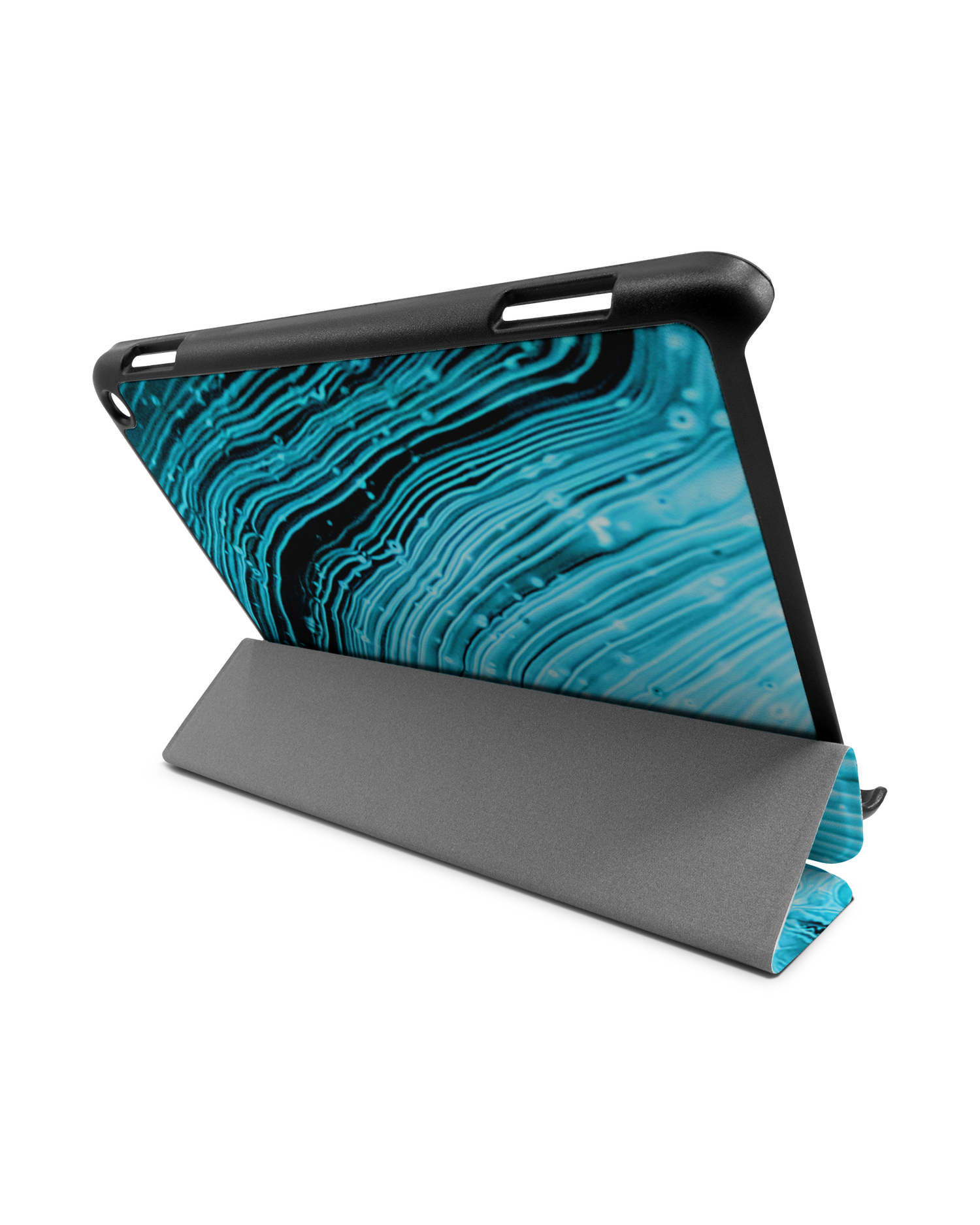 Turquoise Ripples Tablet Smart Case für Amazon Fire HD 8 (2022), Amazon Fire HD 8 Plus (2022), Amazon Fire HD 8 (2020), Amazon Fire HD 8 Plus (2020): Aufgestellt im Querformat